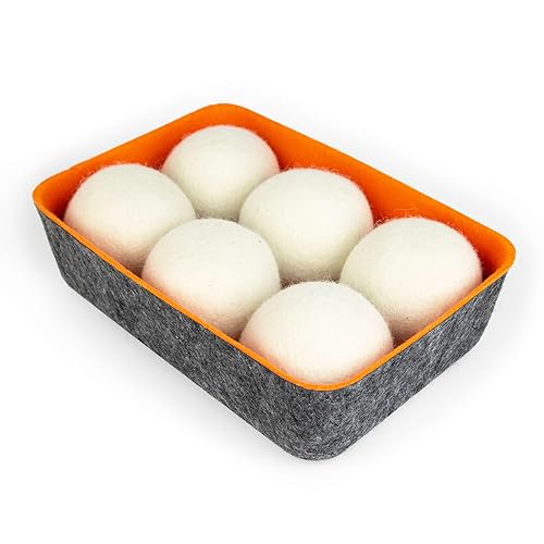 Three by Three Seattle Felt·Like·it!™ Wool Dryer Balls + Storage Bin: Reduce Drying Time, Static Cling, and Energy Use | Natural Alternative to Fabric