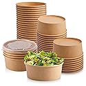 Bgtecho 50 Sets Large Kraft Paper Bowls with Lids (36oz) 50 pack Large Paper Bowls with Lids, 36 oz Kraft Paper Salad Bowls,Disposable Bowls