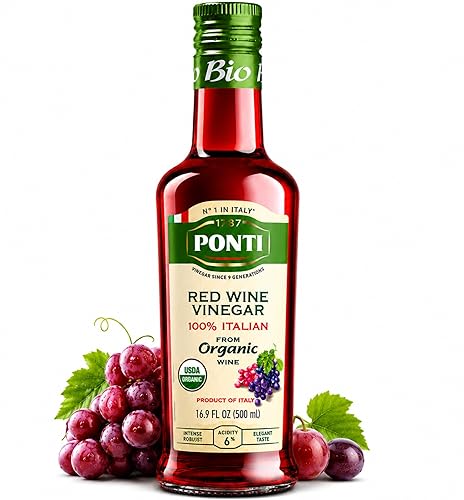 Ponti 100% Italian Red Wine Vinegar for Cooking - Organic Red Wine Vinegar with Balanced Acidity & Harmonious Bouquets - Ideal for Salads, Seafood and Dark Meats - USDA Certified, 16.9 fl oz
