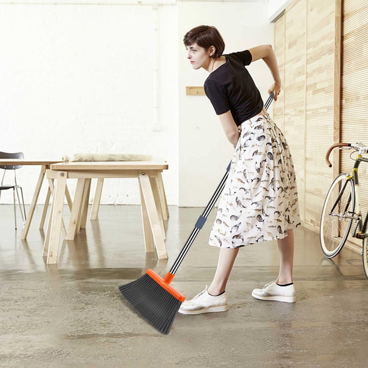 kelamayi Upgrade Broom and Dustpan Set, Self-Cleaning with Dustpan Teeth, Indoor&Outdoor Sweeping, Ideal for Dog Cat Pets Home Use, Stand Up Broom