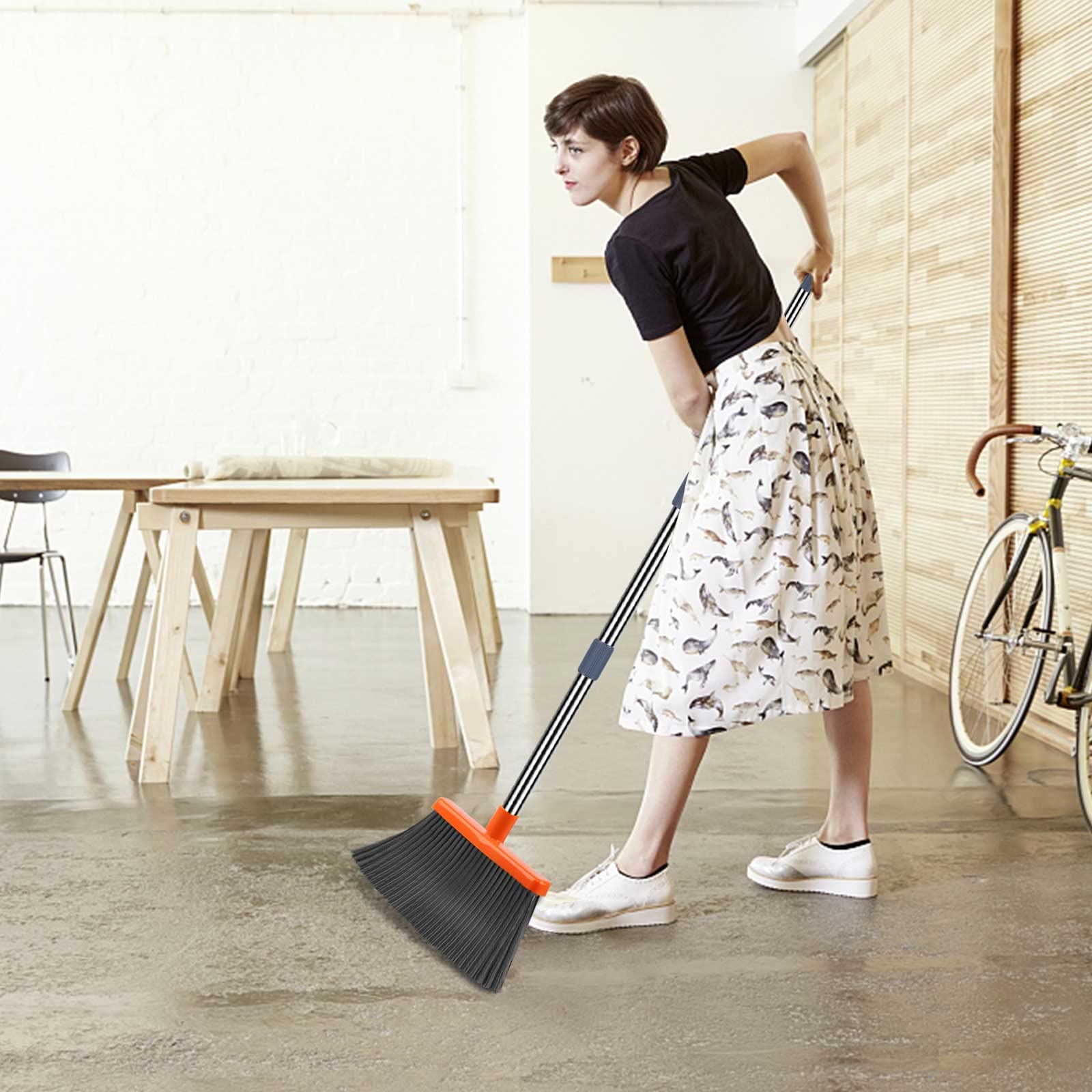 kelamayi Upgrade Broom and Dustpan Set, Self-Cleaning with Dustpan Teeth, Indoor&Outdoor Sweeping, Ideal for Dog Cat Pets Home Use, Stand Up Broom