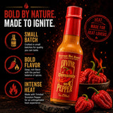 Divine Pepper Dynamite Hot Sauce - Trinidad Scorpion Pepper - Hot Heat - Small Batch Gourmet Sauce - Perfect for Wings, Meats, Tacos & Spicy Recipes