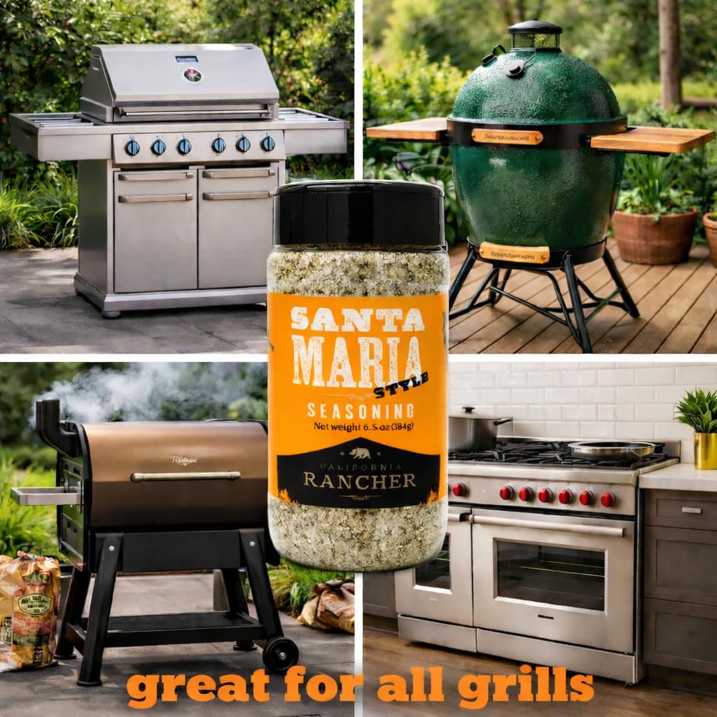 California Rancher | Santa Maria BBQ Seasoning | 6.5 Ounce, Salt Pepper Garlic Herb Blend | Coarse Texture, All-Purpose Rub, No MSG | Santa Maria