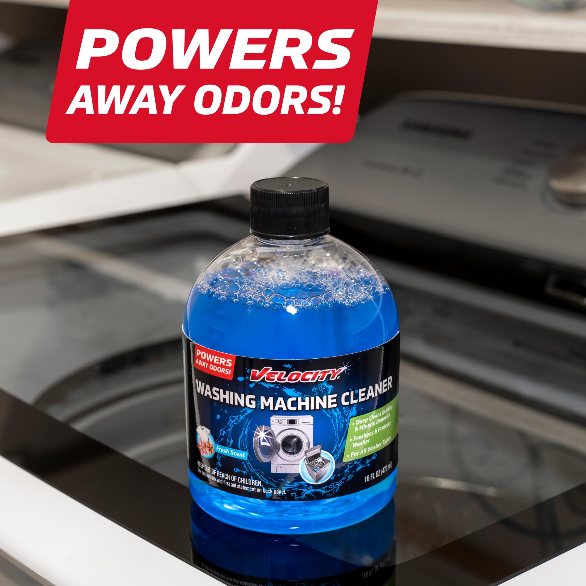 Velocity Washing Machine Cleaner - 4 Uses Per Bottle. Removes Hardwater Stains & Odor-Causing Buildup Inside Drum, Washer Cleaner for All Front & Top
