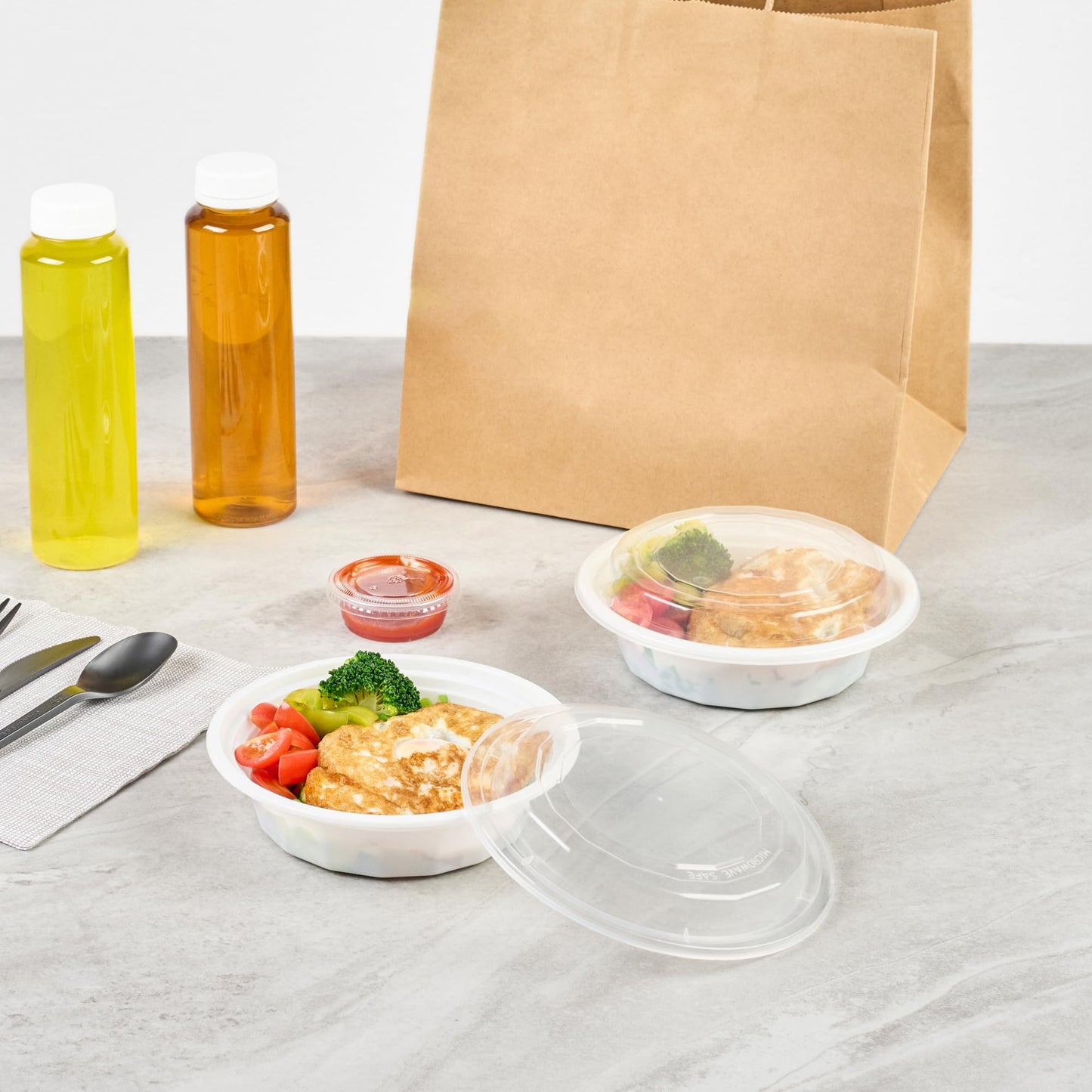Restaurantware Asporto 16 Ounce To Go Boxes 100 Microwavable Take Out Food Containers - Clear Plastic Lids Included Do Not Contain BPA White Plastic