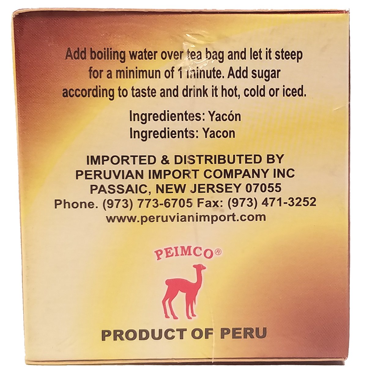 Inca's Herb Yacon Tea in Bags - 1.23 Oz - 35 g
