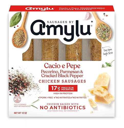 Amylu Foods Cacio e Pepe Chicken Sausage, Natural Ingredients, 17g of Protein, GAP Certified Chicken Raised with No Antibiotics, Fully Cooked
