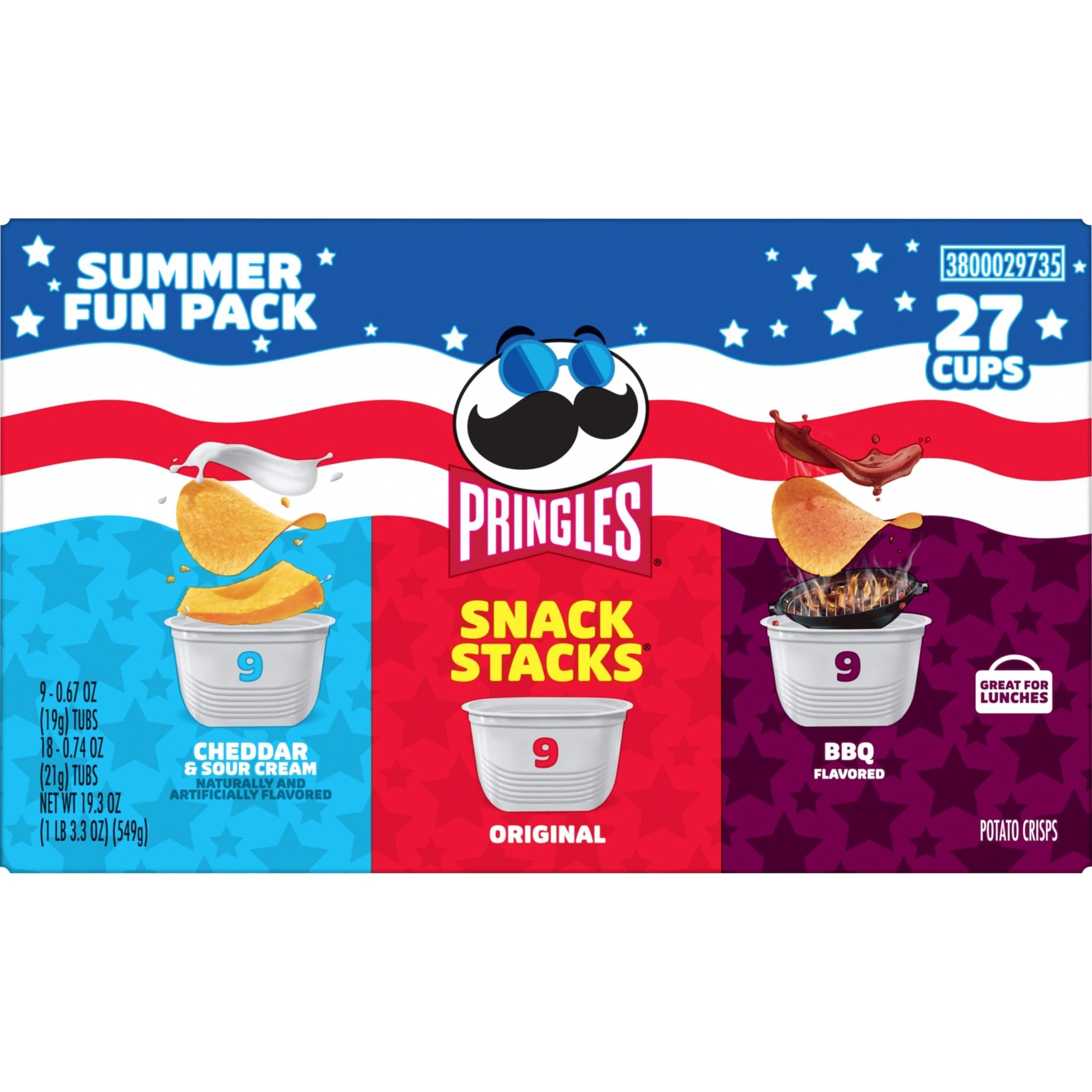 Pringles Potato Crisps Chips, Lunch Snacks, On-the-Go, Snack Stacks, Variety Pack, 19.36oz Box (27 Cups)
