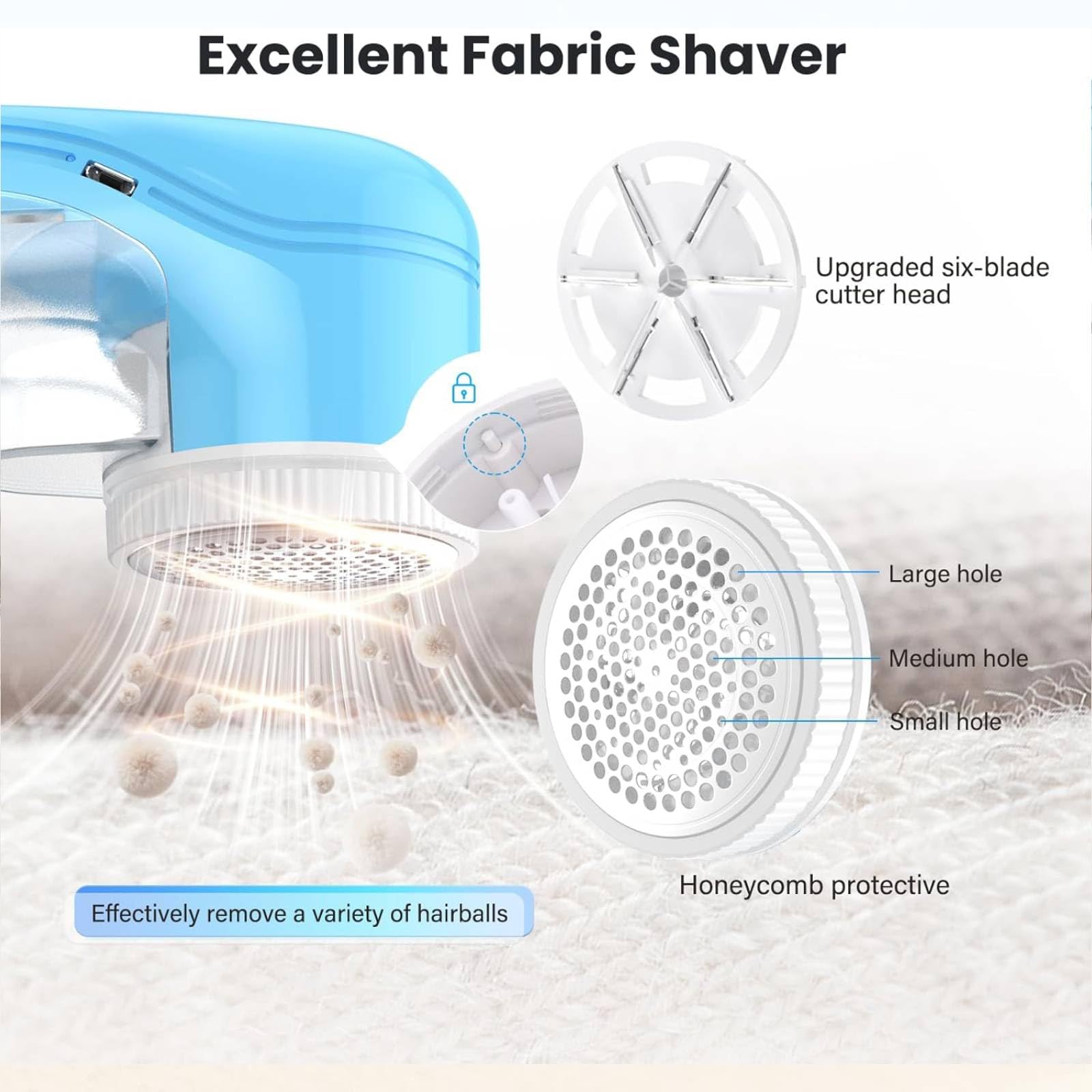 Fabric Shaver, Lint Remover for Clothes, Electric Lint Remover with 3 Replaceable Blades, Removes Fabric Pills, Rechargeable Sweater Defuzzer Pill