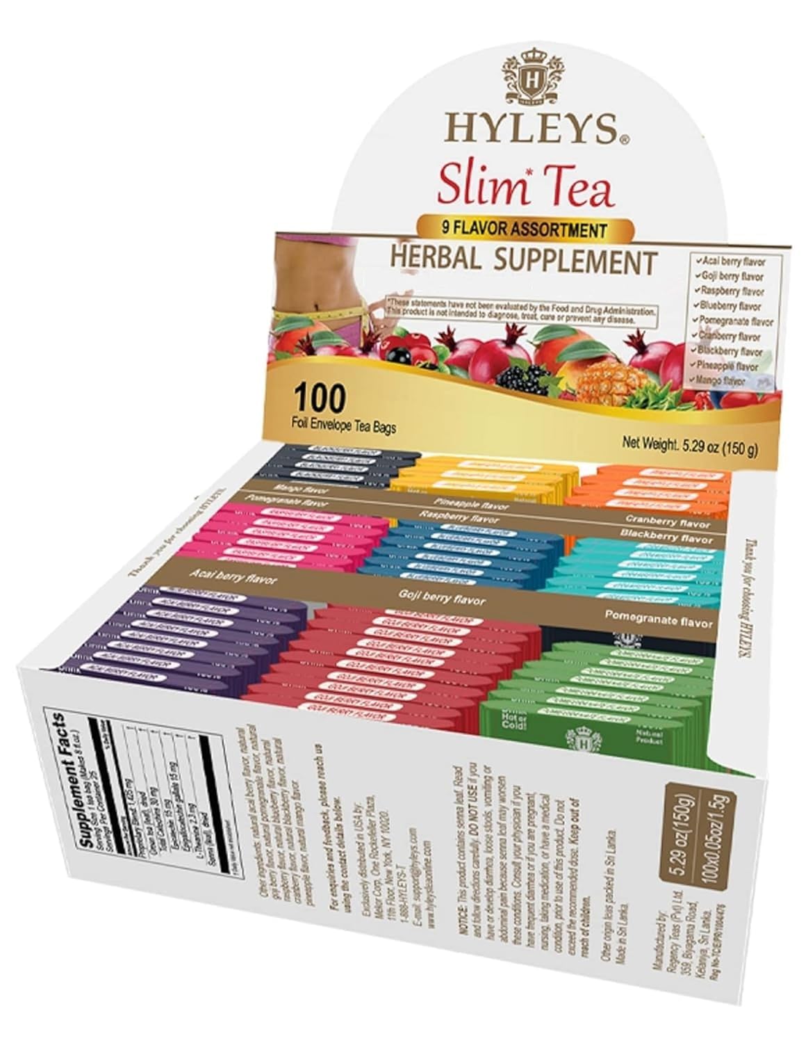 Hyleys Slim Tea Variety Pack Bundle - 9 Flavor Assortment, Acai Berry, and Goji Berry - 200 Total Tea Bags for a Delicious Tea Experience
