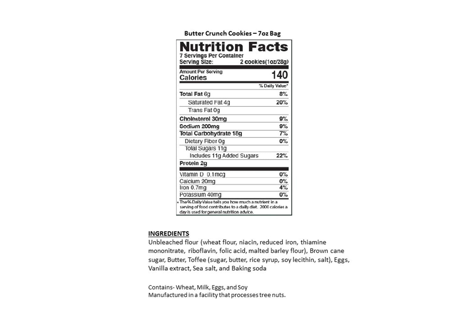 Tate's Bake Shop Butter Crunch Cookies, 7 oz