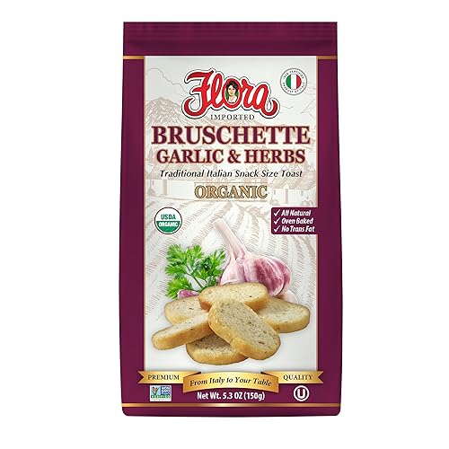 Flora Foods Organic Bruschette Mini Toasts (Garlic & Herbs) - Imported from Italy - Bread for Bruschetta