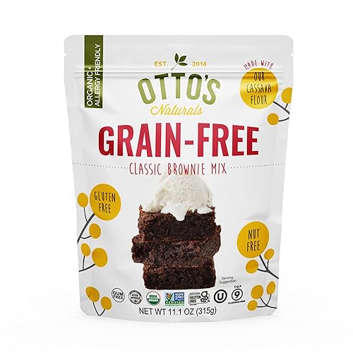 Otto's Naturals Grain-Free Classic Brownie Mix, 11.1 Oz., Top 9 Allergen-Free, Organic Cassava Flour, Gluten Free, Non-GMO, Vegan, Plant-Based