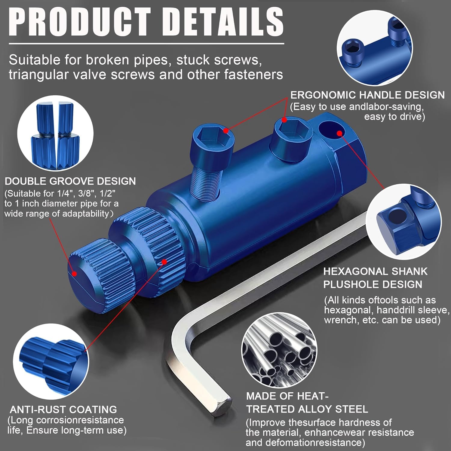 Broken Pipe Thread Remover, Broken Pipe Extractor Tool,Broken Faucet Extractor,Stripped Screw Extractor, Broken Faucet Removal Tool for Damaged Faucet