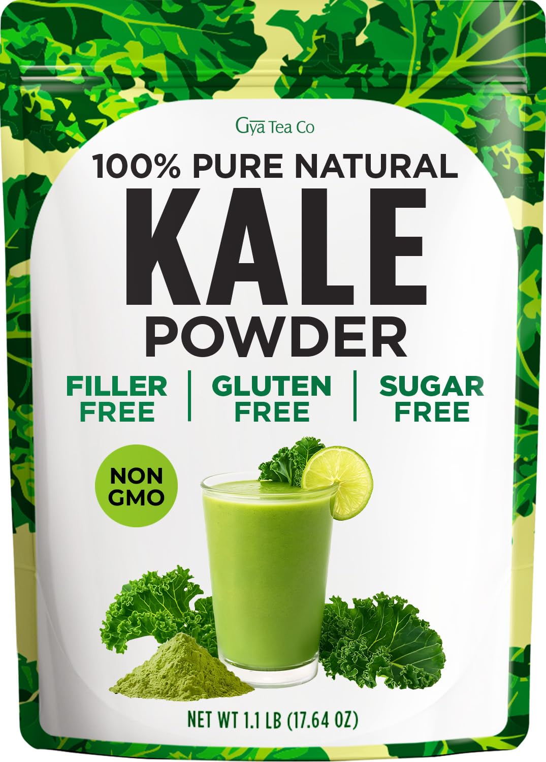 Gya Tea Co Kale Powder 1.1 lb (17.64 oz) 83 Servings, Dried Whole Leaf Kale Powder, Greens Superfood for Smoothies, Teas & Green Drink Mix - Non-GMO