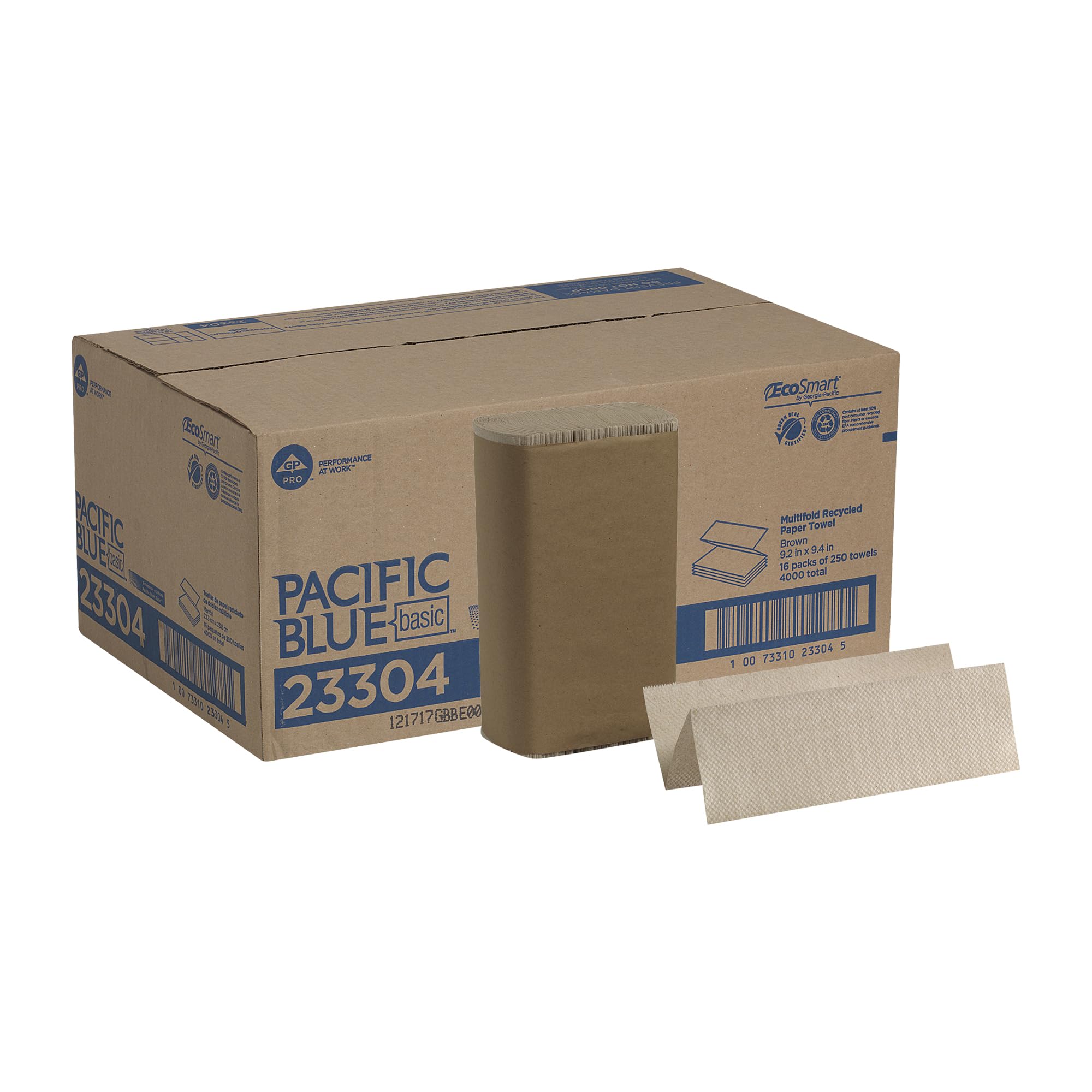 Pacific Blue Basic Recycled Multifold Paper Towels (Previously branded Envision) by GP PRO (Georgia-Pacific), Brown, 23304, 250 Towels Per Pack, 16