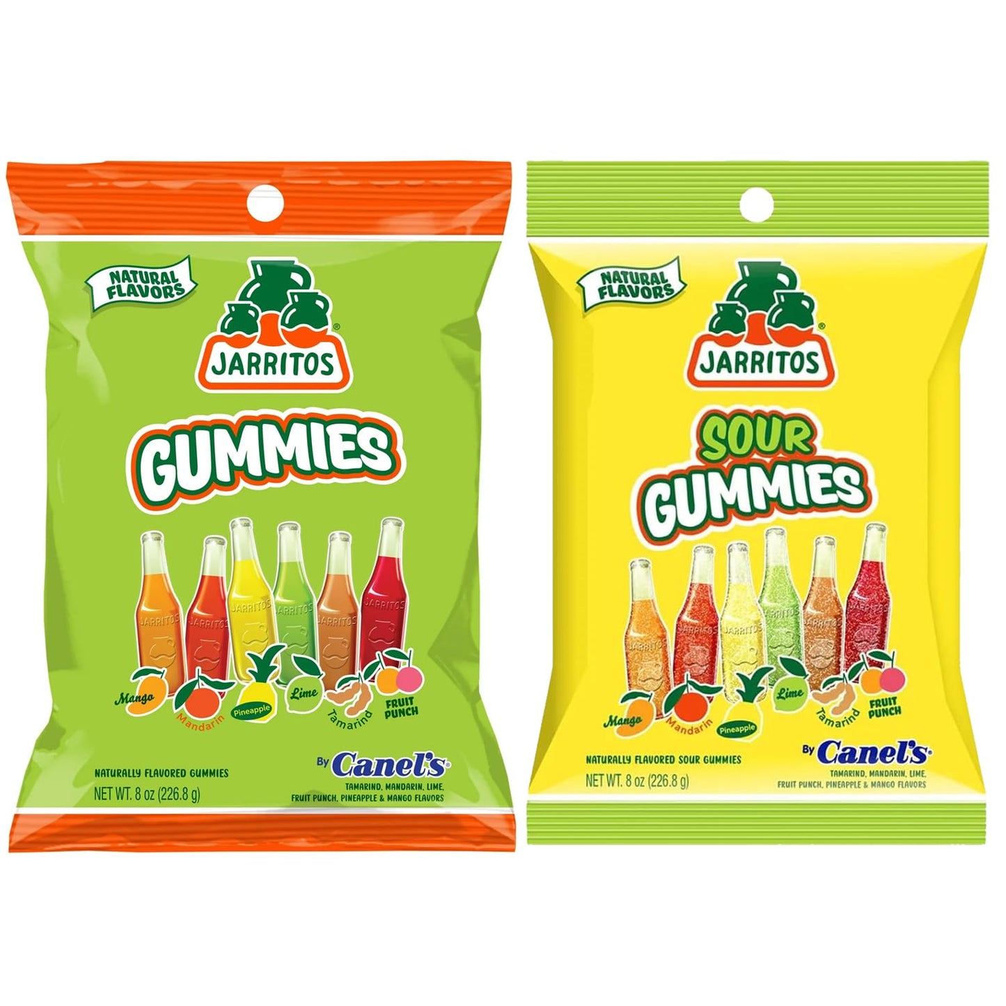 Jarritos Sour Gummies Candy - 4 Pack of Mexican Candies with Natural Flavors - 2 Sour & 2 Original Bags - 6 Fruity Flavors - Tangy & Chewy Snack