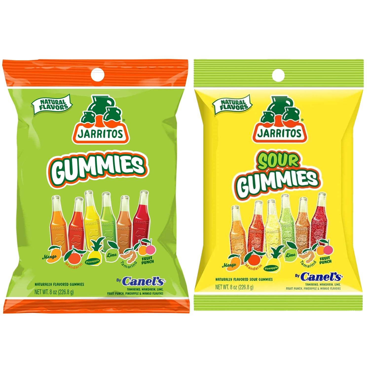Jarritos Sour Gummies Candy - 4 Pack of Mexican Candies with Natural Flavors - 2 Sour & 2 Original Bags - 6 Fruity Flavors - Tangy & Chewy Snack