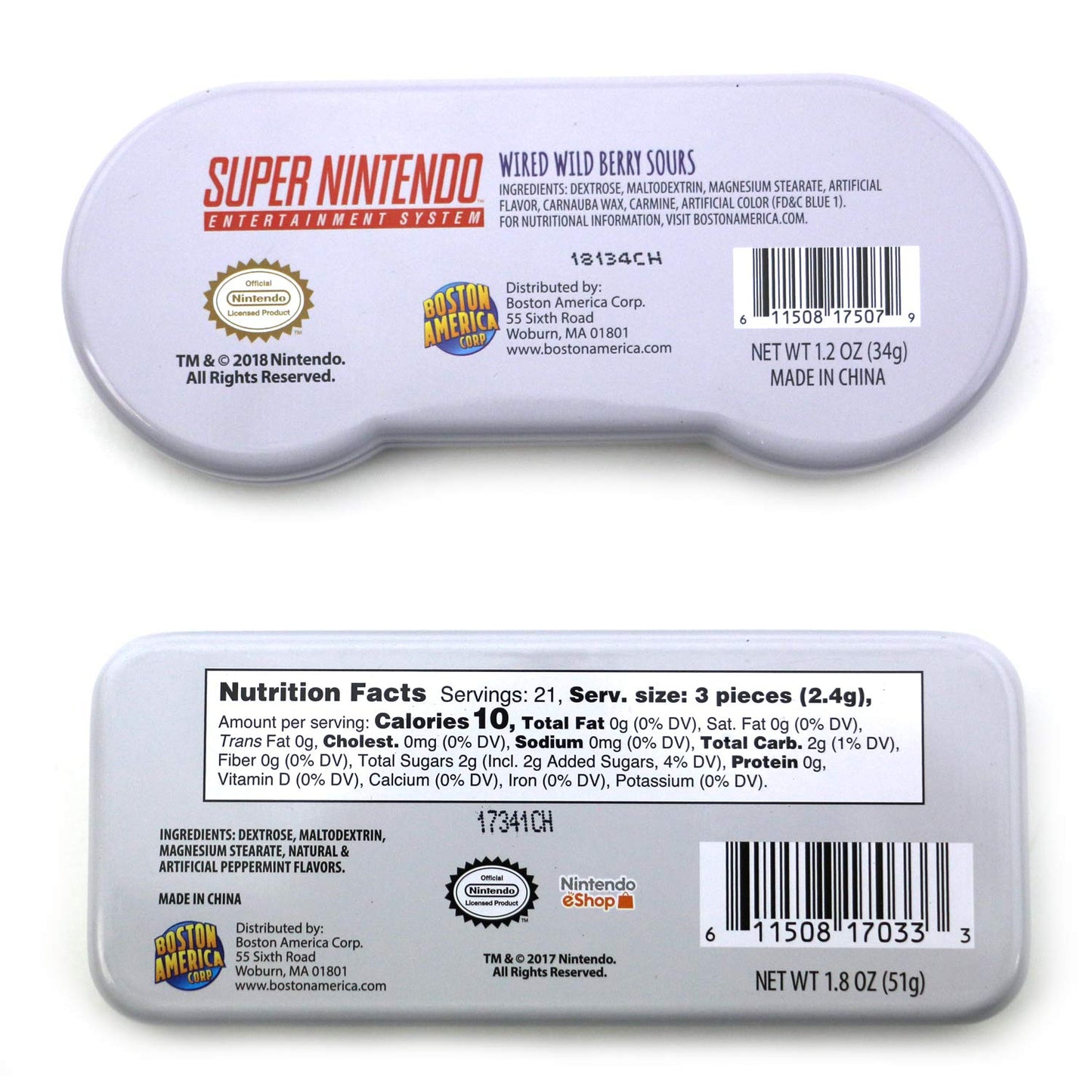 SNES, NES Nintnendo Controller Tin Candy and Mints (2 Pack) Wild Berry and Peppermint Flavor Gift Stuffer with 2 GosuToys Stickers
