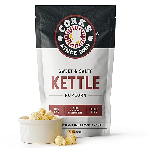 Corks Original Kettle Corn Popcorn Bags, 3oz - Sweet and Salty Gourmet Popcorn Coated with Fine Sugar & Salted to perfection, Gluten-Free, Classic