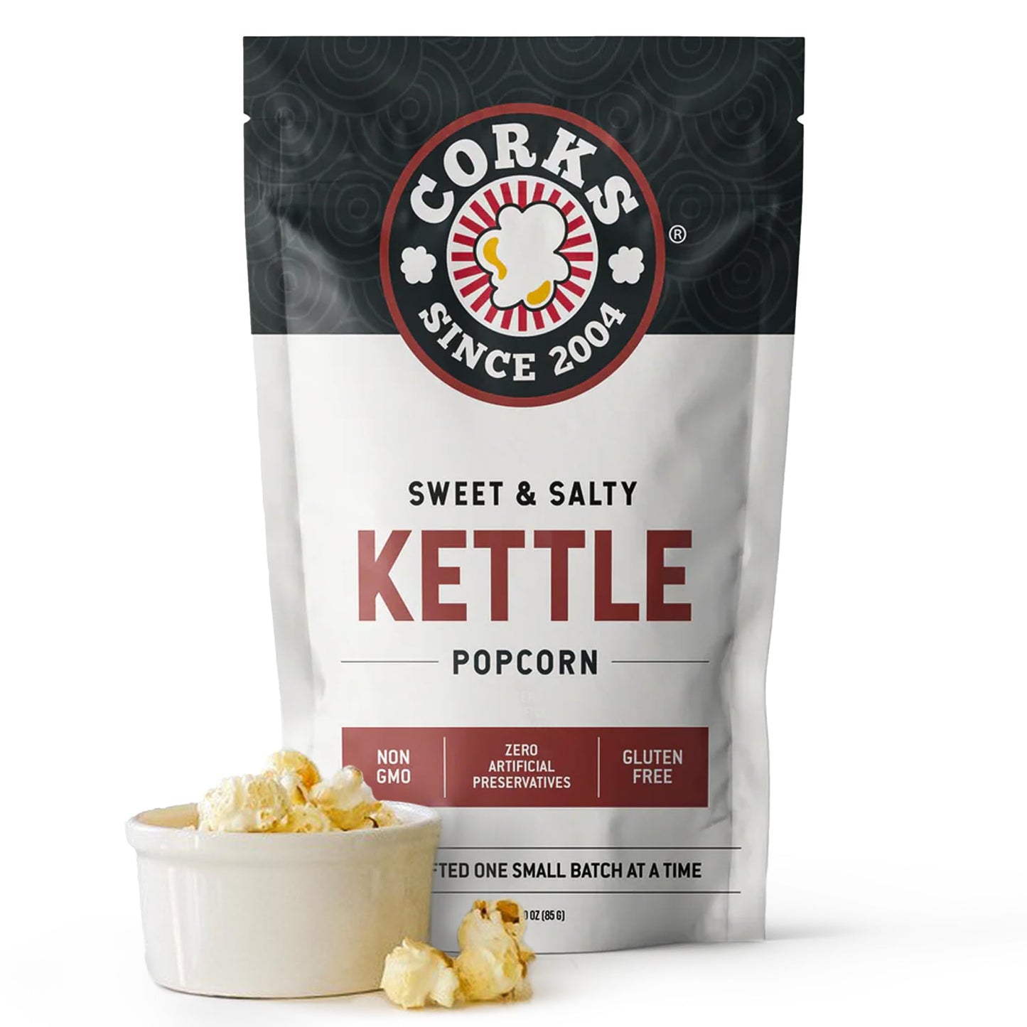 Corks Original Kettle Corn Popcorn Bags, 3oz - Sweet and Salty Gourmet Popcorn Coated with Fine Sugar & Salted to perfection, Gluten-Free, Classic