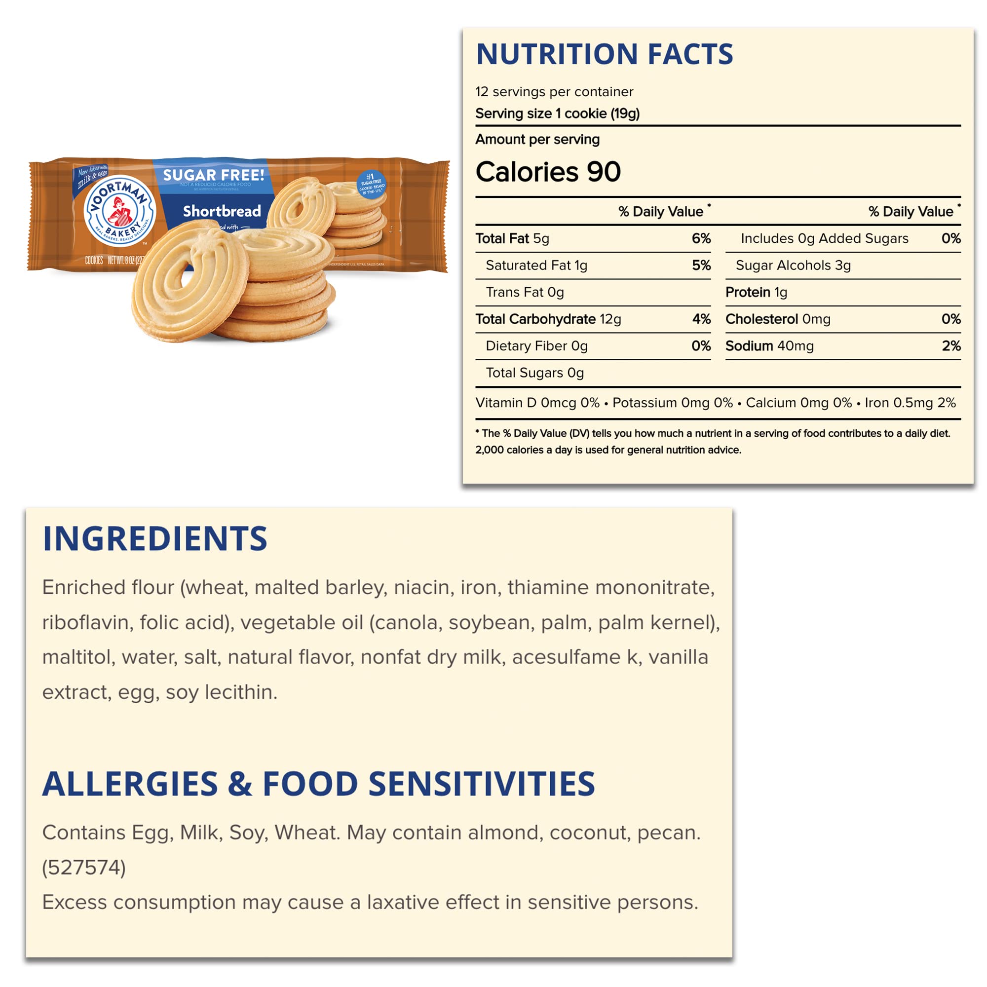 Voortman Sugar Free Cookies - Variety Pack - Shortbread Swirl (2, 8oz packs) - Iced Almonette (1, 8oz pack) - Made with Real Ingredients - 3 Packs