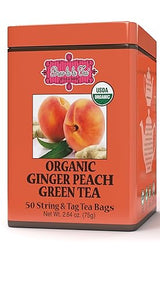 Brew La La Organic Green Tea - Natural Ginger Peach Flavor - 50 Double Chambered Tea Bags - Low Caffeine - USDA Certified Organic - NonGMO - Gluten