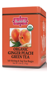 Brew La La Organic Green Tea - Natural Ginger Peach Flavor - 50 Double Chambered Tea Bags - Low Caffeine - USDA Certified Organic - NonGMO - Gluten