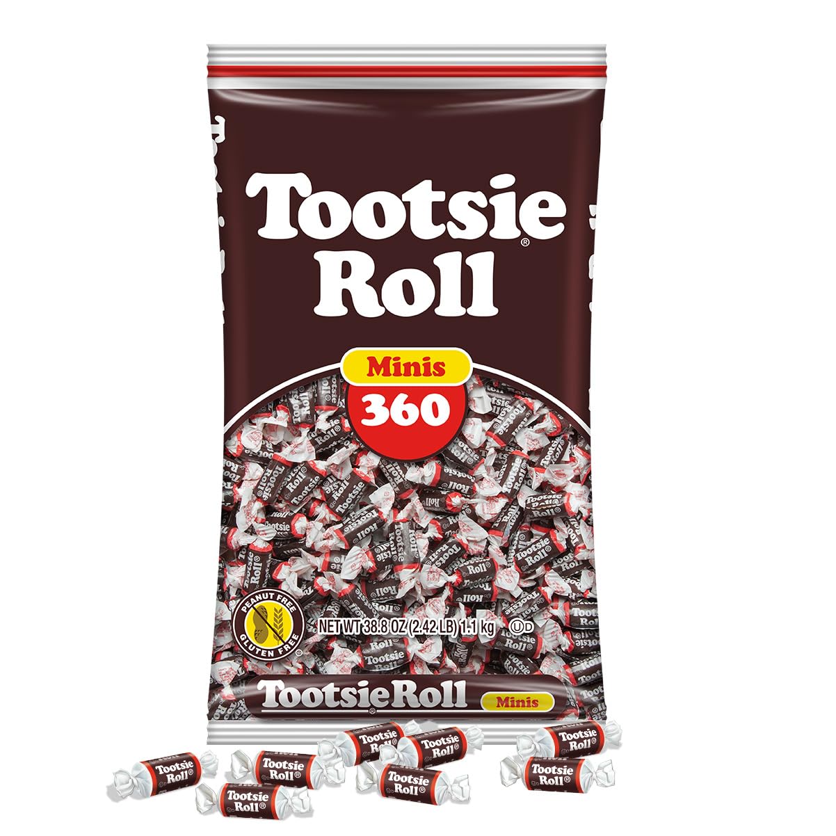 Tootsie Roll Minis- Chewy Chocolate Candy, Gluten-Free, Individually Wrapped, Bulk Bag for Parties & Halloween, 360 Count (38.8 oz)
