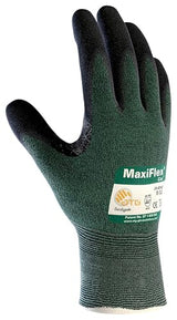 ATG 34-8743/XS Maxiflex Cut, Green Eng Yarn Shell, Black Nitrile Microfoam Grip, A2 Green