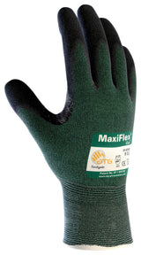 ATG 34-8743/XS Maxiflex Cut, Green Eng Yarn Shell, Black Nitrile Microfoam Grip, A2 Green