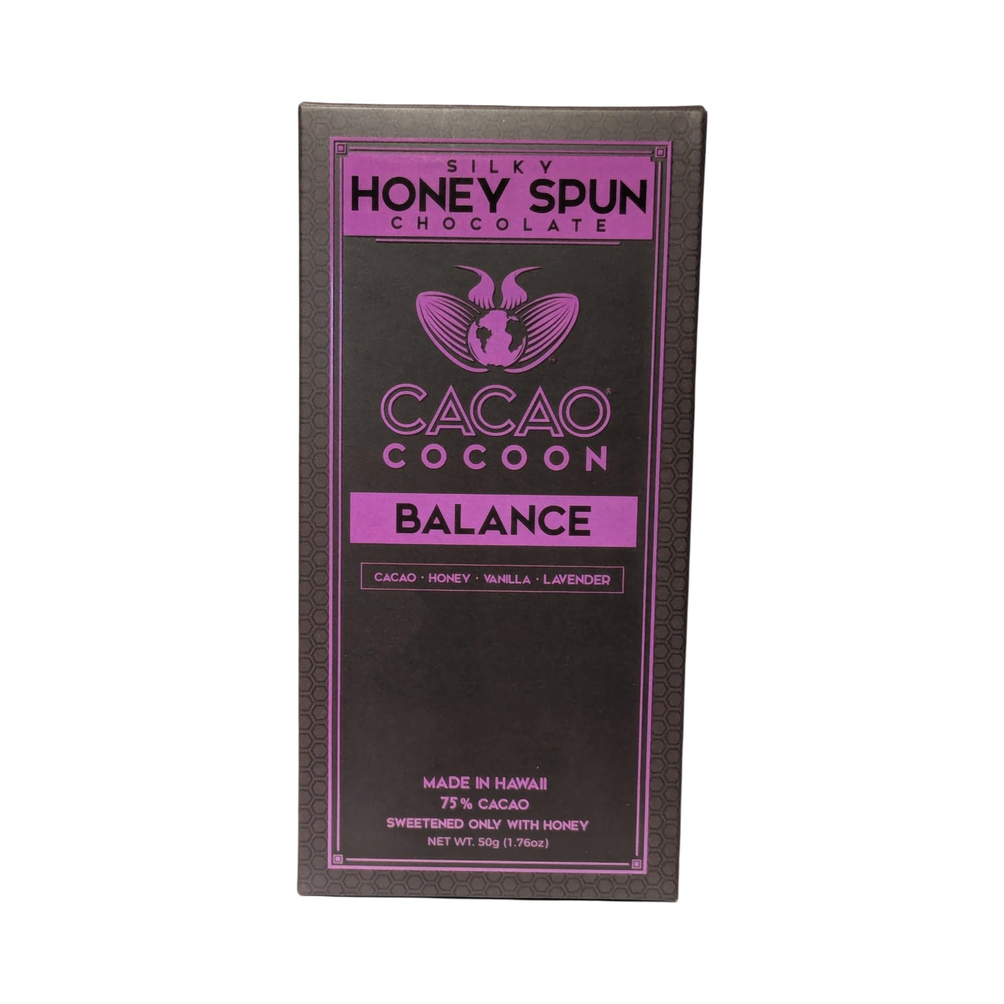 Cacao Cocoon Lavender Chocolate Bar, 75% cacao, honey, vanilla, lavender