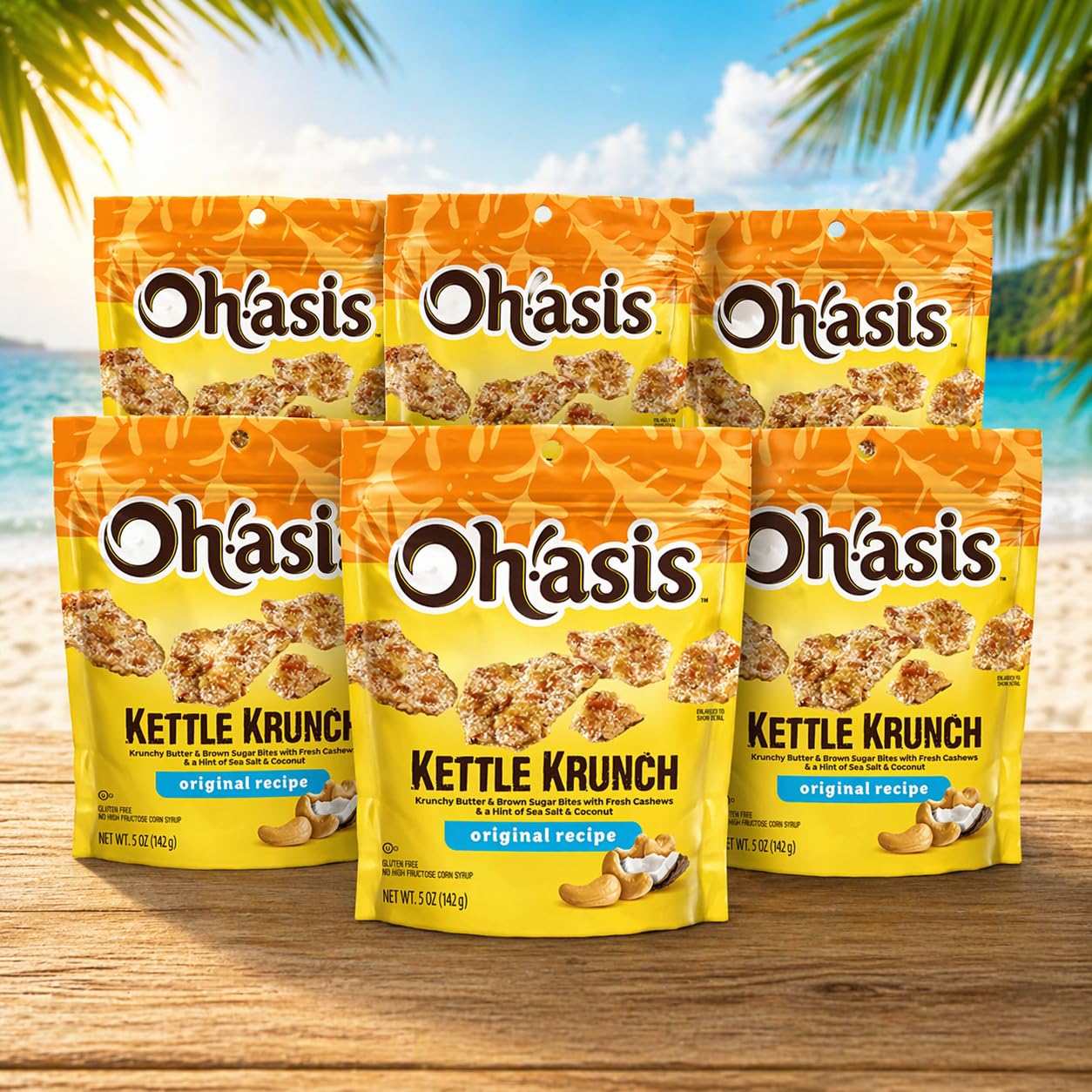 Coconut Cashew Crunch Snack Bites, Sweet & Salty Kettle Style Crunch, Original Recipe, Gluten Free, 5 oz Bags (Pack of 6)