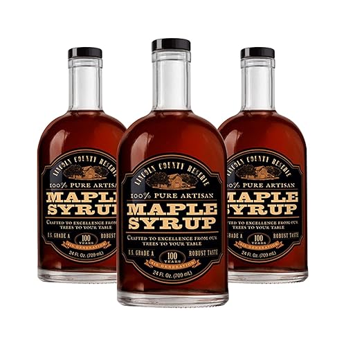 Lincoln County Reserve 100% Pure Maple Syrup with Robust Taste - 100% Pure Artisan Maple Syrup - Made in the USA, 24 oz Glass Bottle 3 Pack
