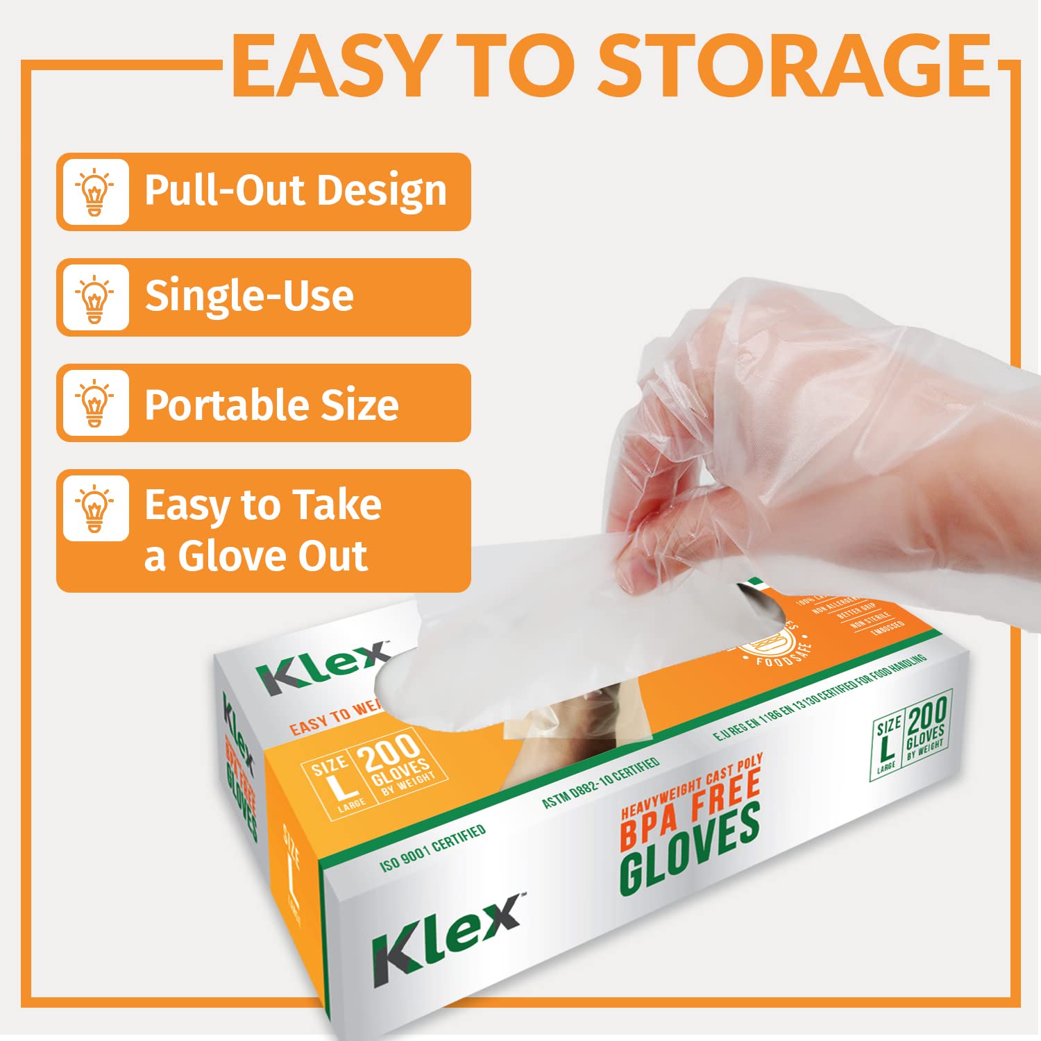 Klex 1000 BPA Free Disposable Heavyweight Cast Poly CPE Gloves, Embossed PE Plastic Glove for Food Handling Food Prep Safe, Latex & Powder Free (1000