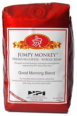 Jumpy Monkey® Coffee Good Morning Blend Whole Bean Coffee, Medium Dark Roast Arabica Coffee, For Cold Brew, French Press, Espresso Machine, 16 Ounce