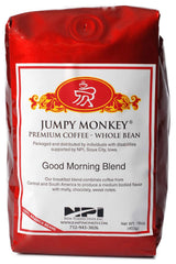 Jumpy Monkey® Coffee Good Morning Blend Whole Bean Coffee, Medium Dark Roast Arabica Coffee, For Cold Brew, French Press, Espresso Machine, 16 Ounce