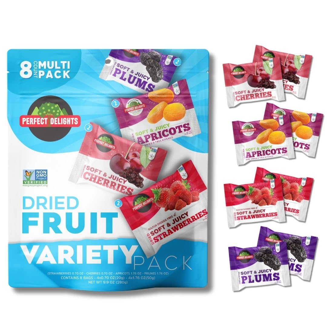 Perfect Delights Multipack Sun-Dried Fruits, Vegan, Healthy Snack Packs, Dried Fruits On-the-Go, Variety Fruit Pack For Kids & Adults, Apricots