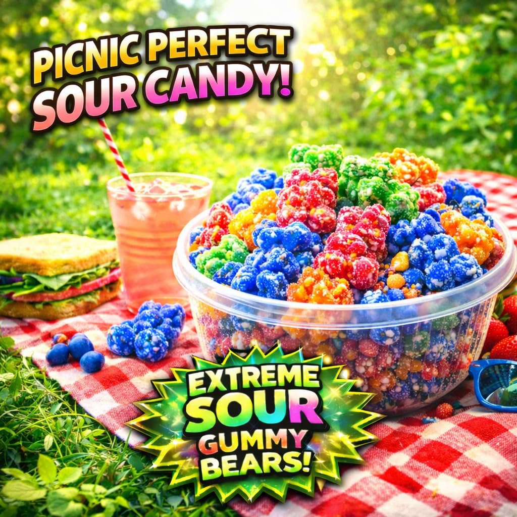 Office Roast Sour Gummy Bears Candy | Chewy Blue Candy Razz | Blue Raspberry Jelly Bears for, Gender Reveal, Baby Showers, Party, Office & More | Gift