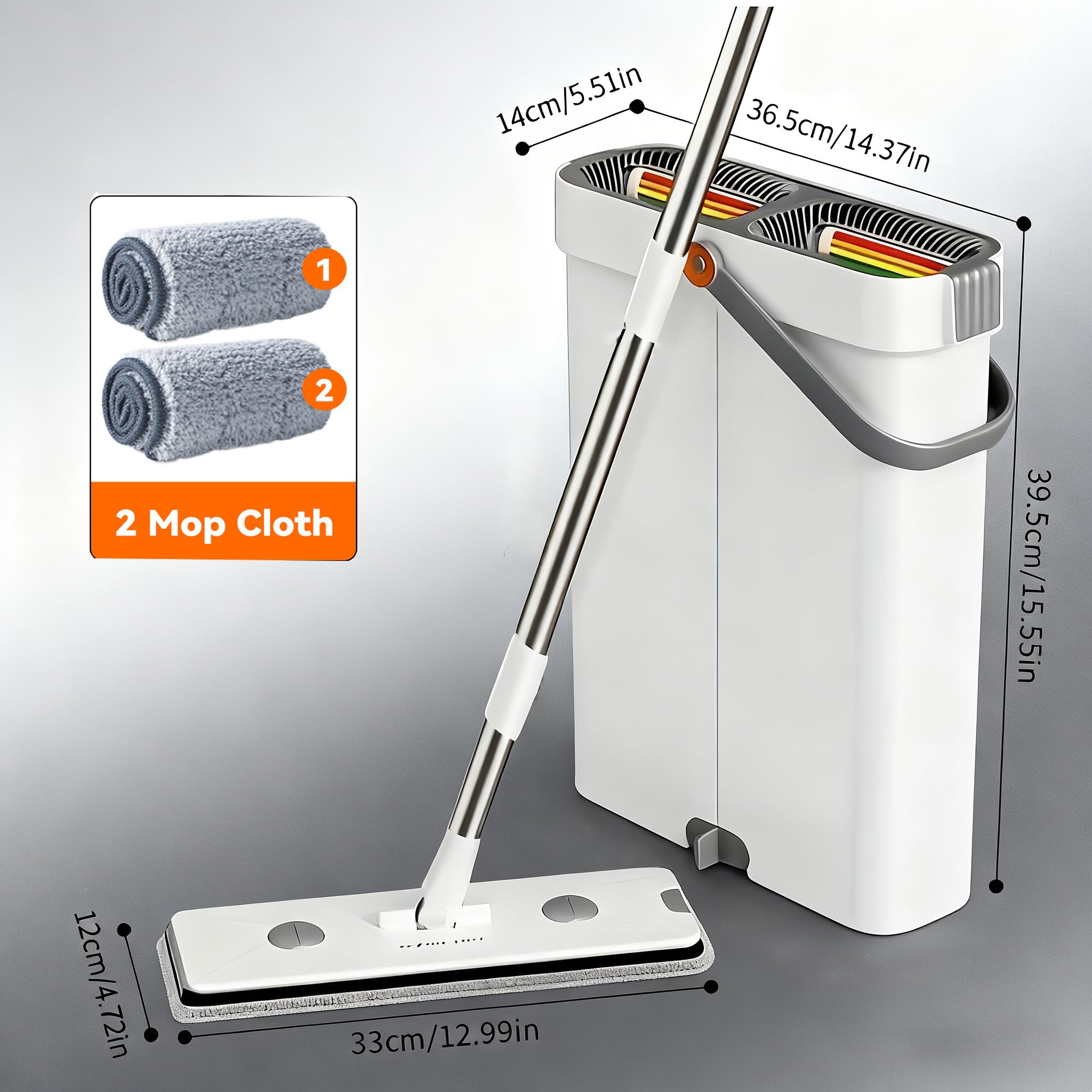 CTIME Flat Mop and Bucket Set with Wringer?Wet and Dry Use?Hands-Free Flat Mops for Floor Cleaning and Window Wall Cleaner with 2 Microfiber Pads.