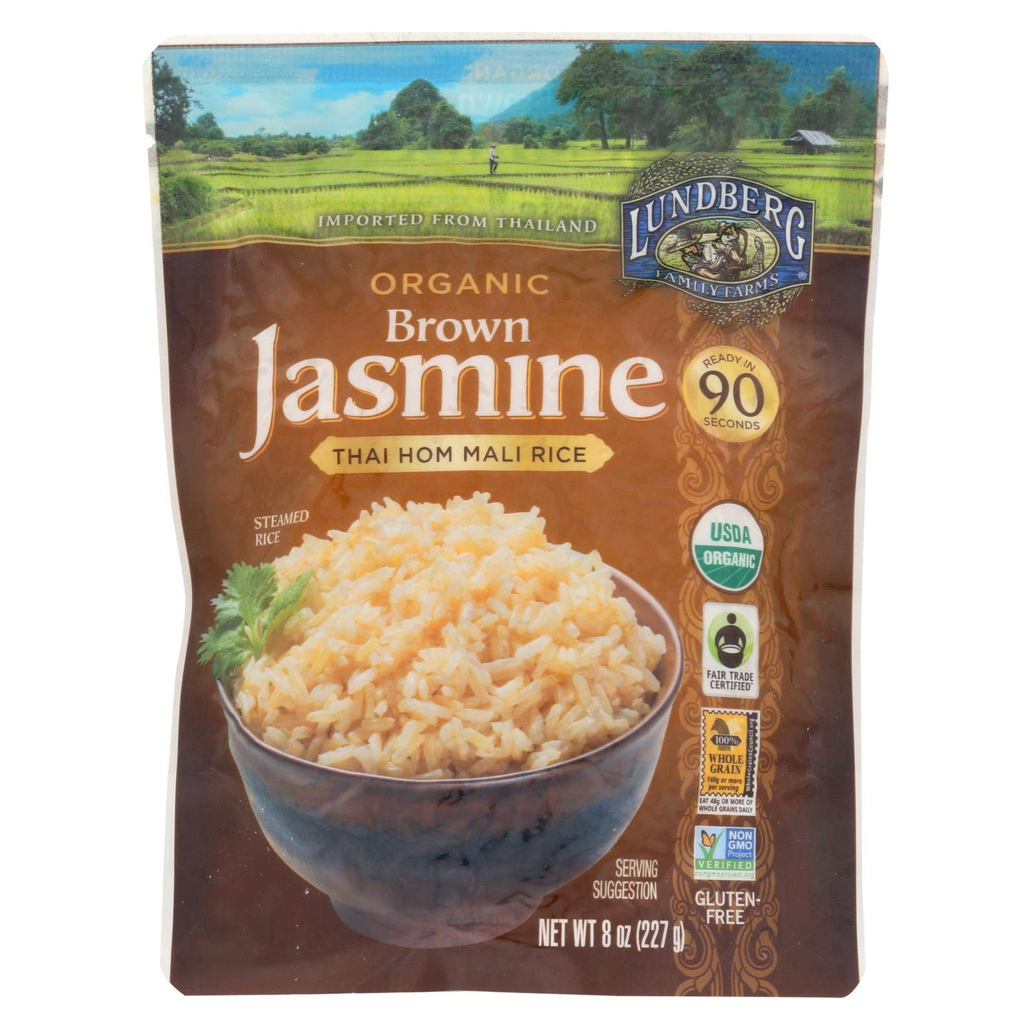 Family Farms Organic Brown Jasmine Rice, Thai Hom Mali, 8 Ounce (Pack of 3)