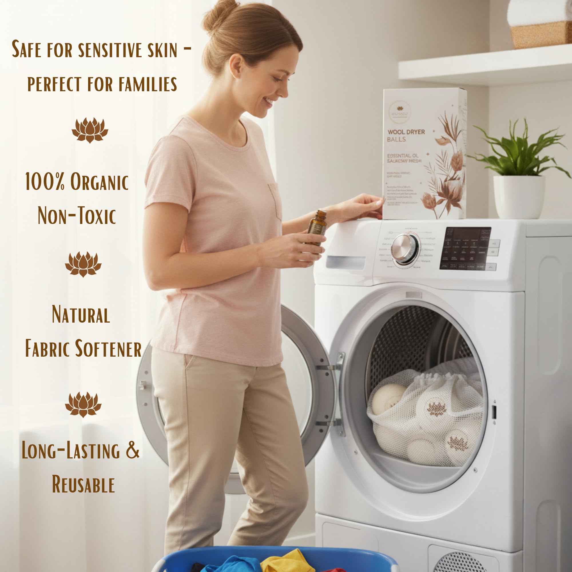 AuraNest Premium Quality Wool Dryer Balls Kit - 100% Organic XL Dryer Balls with Essential Oil & Laundry Mesh Bag, Reusable Fabric Softener