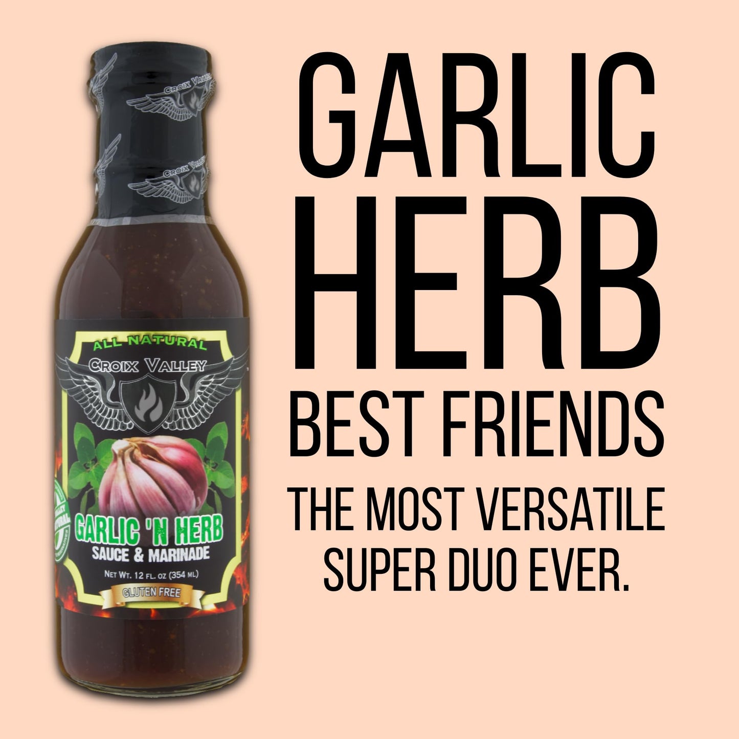 Croix Valley Garlic 'n Herb Sauce & Marinade - 3 Pack (12 oz Glass Bottles) - Savory Garlic & Herb with Balanced Depth - Gluten-Free, No MSG, No High