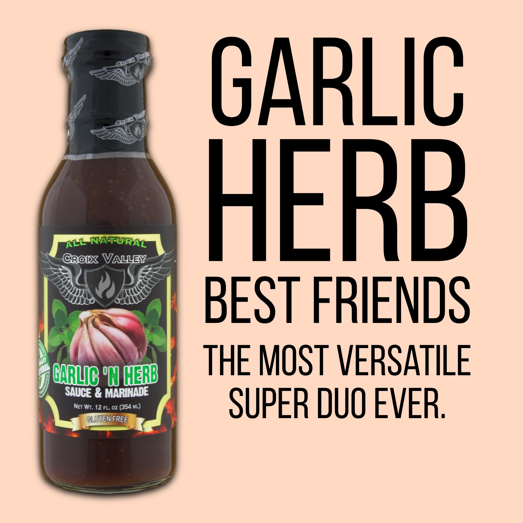 Croix Valley Garlic 'n Herb Sauce & Marinade - 3 Pack (12 oz Glass Bottles) - Savory Garlic & Herb with Balanced Depth - Gluten-Free, No MSG, No High