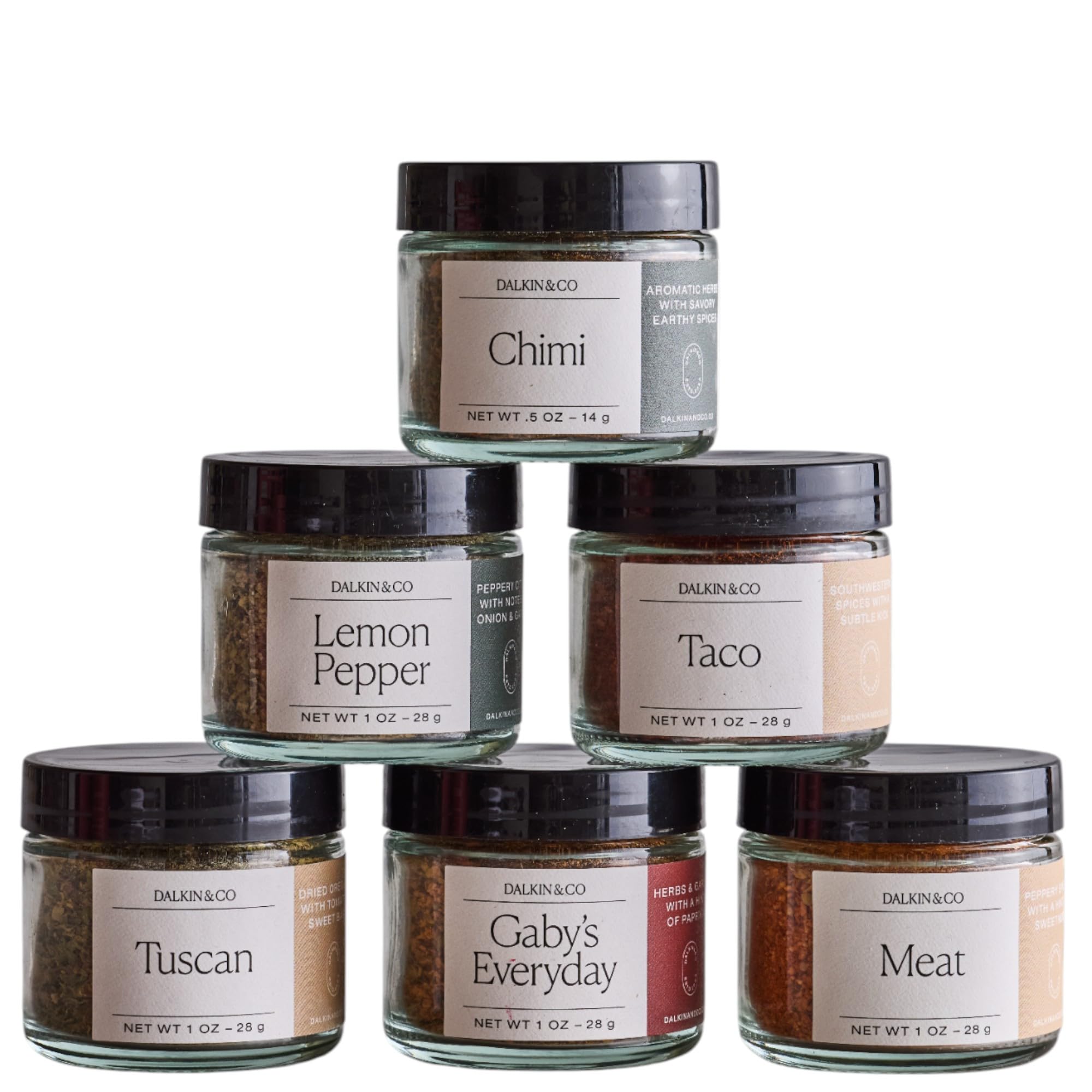 Dalkin & Co Mini Seasoning Discovery Set, 6 Signature Spice Blends for Cooking and Gifting With Tuscan, Chimi, Taco, Meat, Lemon Pepper & Gaby’s