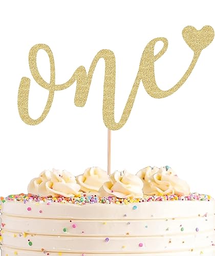 AHAORAY First Birthday Cake Topper - Gold Glitter Love One Birthday Cake Decorating Supplies, Perfect for Baby Shower/Gender Revealing Party/Baby