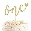AHAORAY First Birthday Cake Topper - Gold Glitter Love One Birthday Cake Decorating Supplies, Perfect for Baby Shower/Gender Revealing Party/Baby