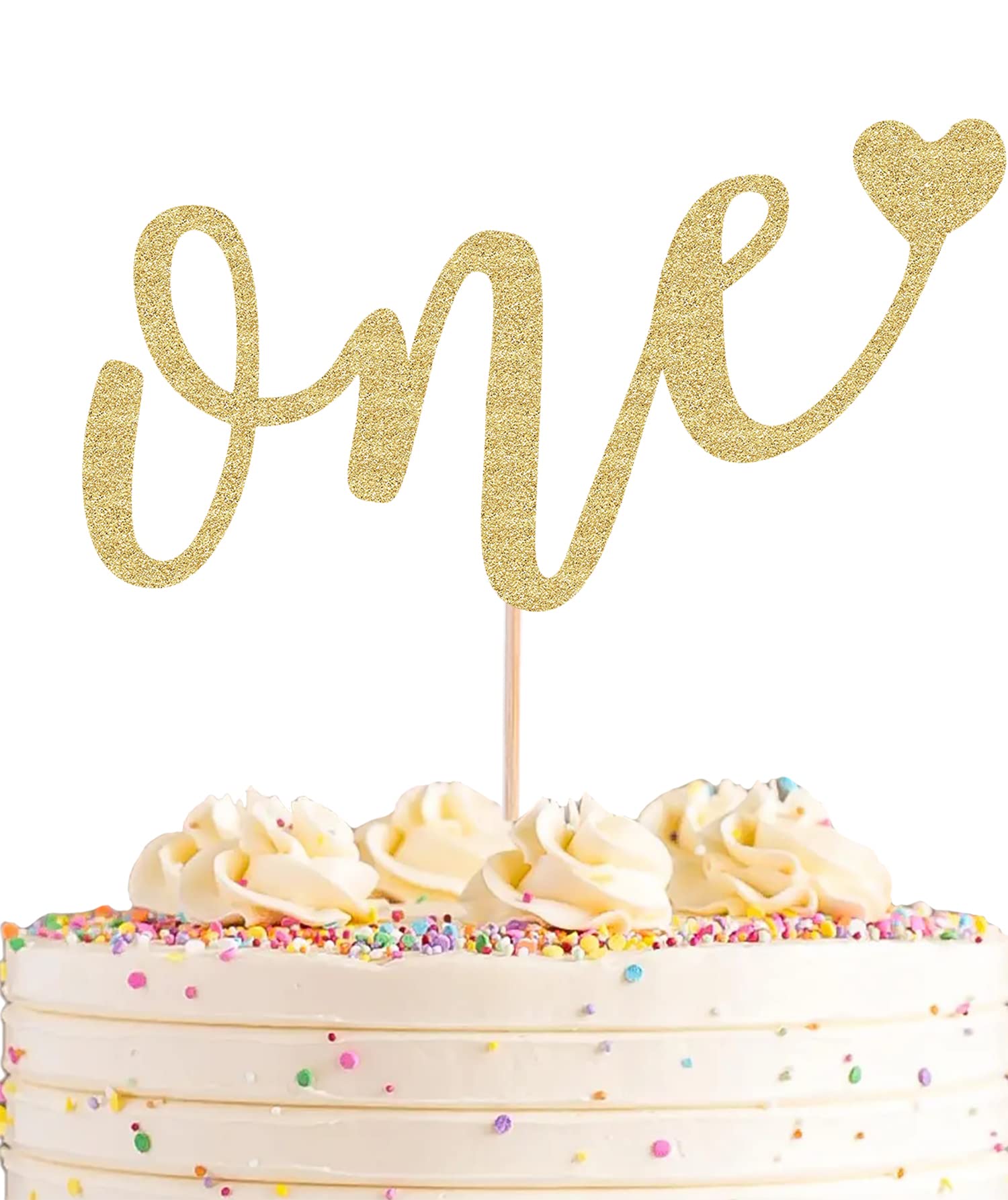 AHAORAY First Birthday Cake Topper - Gold Glitter Love One Birthday Cake Decorating Supplies, Perfect for Baby Shower/Gender Revealing Party/Baby