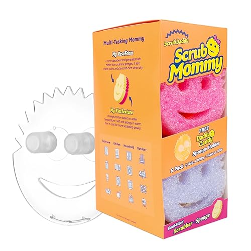 Scrub Mommy Kitchen Sponges (6) + Daddy Caddy Sponge Holder - Scratch-Free Cleaning Sponges for Dishes & Dish Scrub for Multipurpose Cleaning - BPA