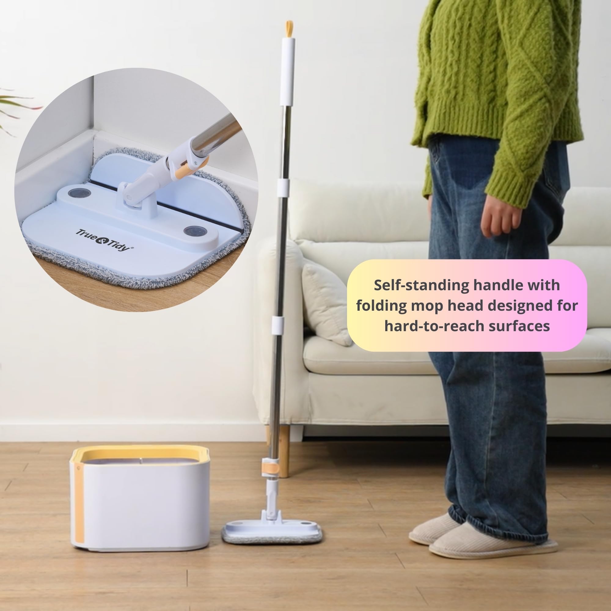 Spin Mop and Bucket System PRO w/Detachable Inner Bucket, Separates Clean and Dirty Water, Self Standing, Foldable Square Mop Head, Triple Jet Stream